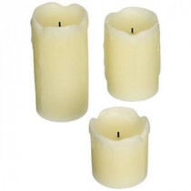 Inglow Cream-Colored Flameless Mini Pillar Candle, Wax with Melted Top (3-Pack)-CG19512CR 206973610