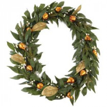 28 in. Pre-Lit Artificial Christmas Wreath with Gilded Pears
