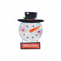 24 in. Metal &#39,Welcome&#39, Snowman Sign with 13 LED Lights