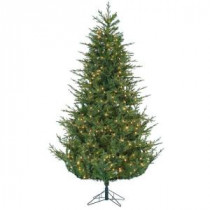 7.5 ft. Pre-Lit Natural Cut Upswept Chesterfield Spruce Artificial Christmas Tree with Power Pole and Clear Lights