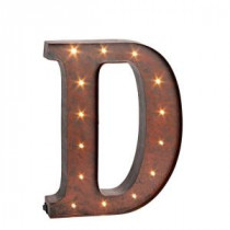 12 in. H "D" Rustic Brown Metal LED Lighted Letter