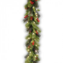 9 ft. Crestwood Spruce Garland with Battery Operated Warm White LED Lights