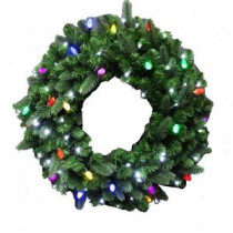 36 in. LED Pre-Lit Artificial Christmas Wreath with Concave Pure White Lights and C6 Multi-Color Lights