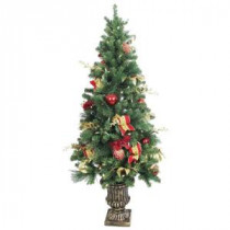 5 ft. Battery Operated Plaza Potted Artificial Tree with 100 Clear LED Lights
