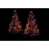 3 ft. Pre-Lit Incandescent Fold Flat Outdoor-Indoor Artificial Christmas Trees with 160 Multi-Color Lights (2-Pack)