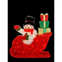 28 in. Waving Snowman in Santa&#39,s Sleigh with 85 Clear Lights