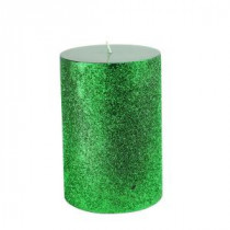 4 in. x 6 in. Metallic Green Glitter Pillar Candle