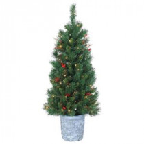 4 ft. Pre-Lit Hard/Mixed Needle Hazelwood Pine Artificial Christmas Tree with Clear Lights in Pot