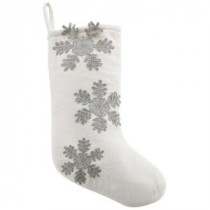 16 in. Ivory Polyester Snowflake Christmas Stocking