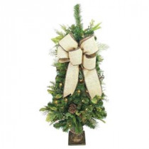 4 ft. Pre-lit Nature Inspired Artificial Christmas Porch Tree with Burlap Bow and 50 Clear Lights