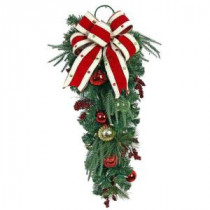 Home Accents Holiday 32 in. LED Pre-Lit Jolly Artificial Swag with Ribbon, Baubles, and 35 Battery-operated Warm-White Lights-CHZH17616103THY 206771171