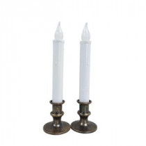 Christmas 9 in. Flickering LED Candle with Timer and Antique Bronze Base (2-Pack)