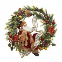 24 in. Battery Operated Naughty and Nice Pine Artificial Wreath with 34 Clear LED Lights