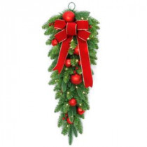 32 in. Battery Operated Mixed Fir Artificial Teardrop with 50 Clear LED Lights