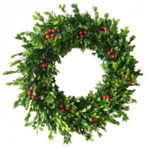 22 in. Boxwood Dried Wreath with Berries