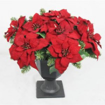 22 in. Battery Operated Artificial Poinsettia Topiary with 35 Clear LED Lights