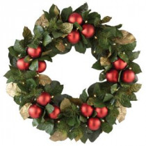 30 in. Pre-Lit Artificial Christmas Wreath with Magnolias and Ornaments