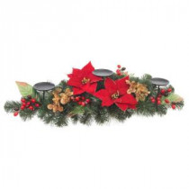 32 in. Artificial Red Poinsettia Candleholder Centerpiece
