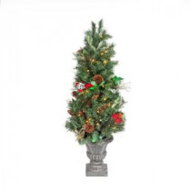 4 ft. Electric Lighted Pre-Decorated Porch Tree in Urn