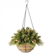 National Tree Company 20 in. Glittery Gold Pine Hanging Basket with Glitter, Gold Cones, Gold Glittered Berries-GPG3-341-20H-B 205299358