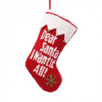 19 in. Polyester/Acrylic Hooked Christmas Stocking with Dear Santa I Want It All