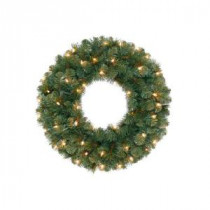 30 in. Wesley Mixed Spruce Artificial Wreath with 100 Clear Lights