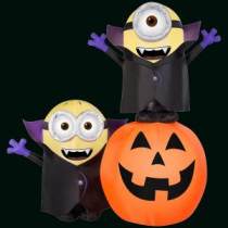 Gone Batty 6 ft. H  Inflatable Minions with Pumpkin Scene